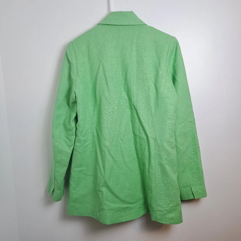 House Of Harlow Light Green Linen Blend Long Double Breasted Blazer Jacket Sz XS
